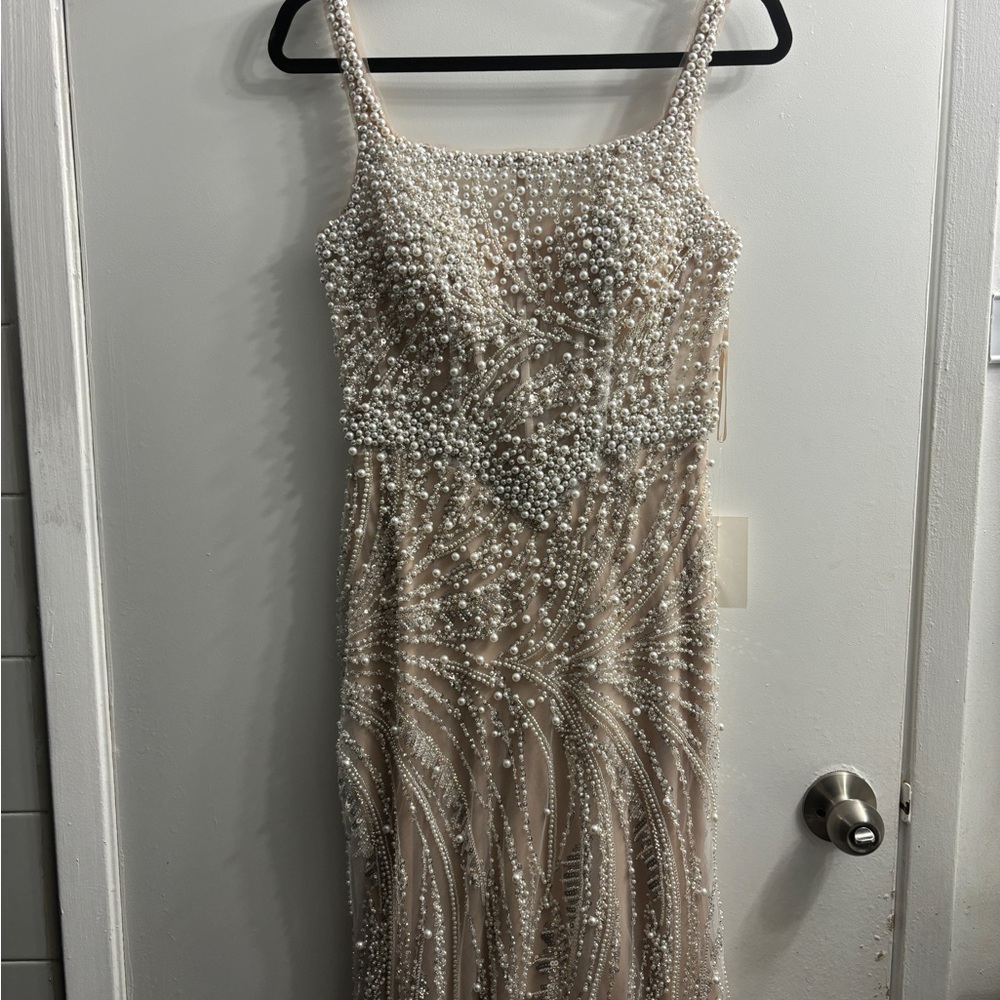 Evening Gown Pearl Beaded Show Stopping Elegant Dress - Picture 6 of 12